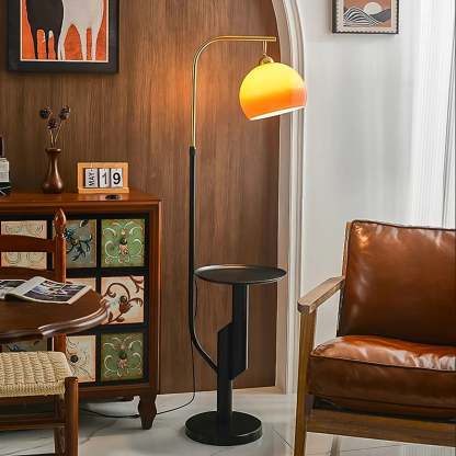 Retro Glass Dome Metal Floor Lamp With Table