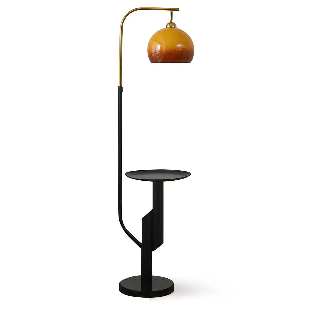 Retro Glass Dome Metal Floor Lamp With Table