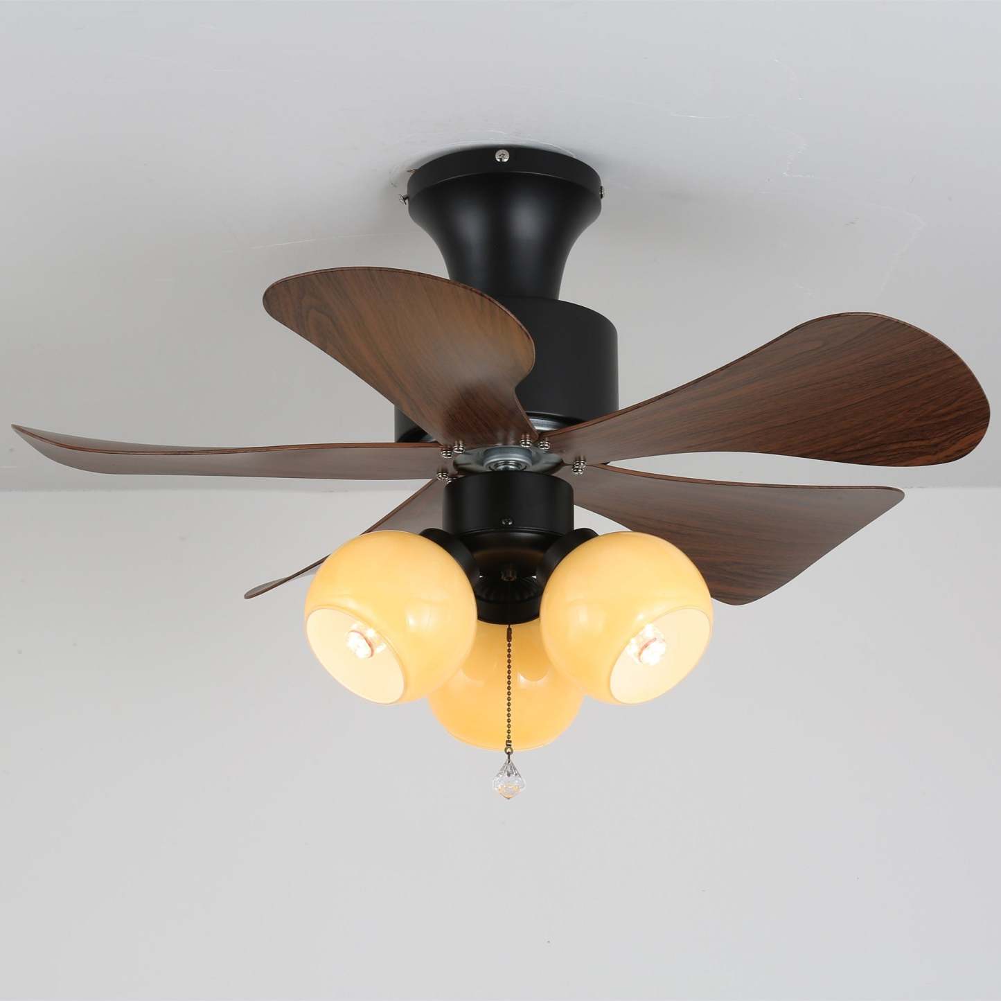 Ventilador de Techo con Luz Lunara Vintage con aspas de ABS y pantalla de cristal
