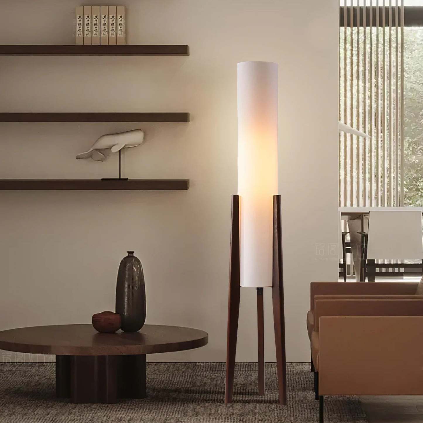 Hakka Minimalist Wood Fabric Floor Light