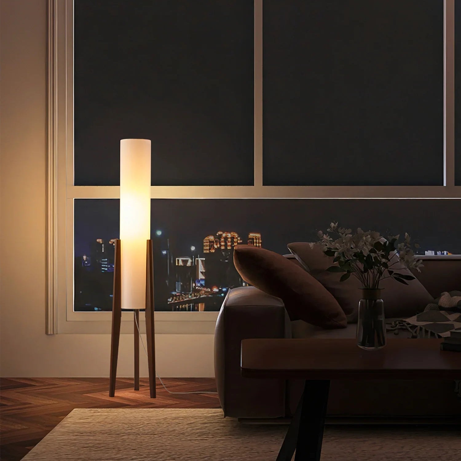 Hakka Minimalist Wood Fabric Floor Light