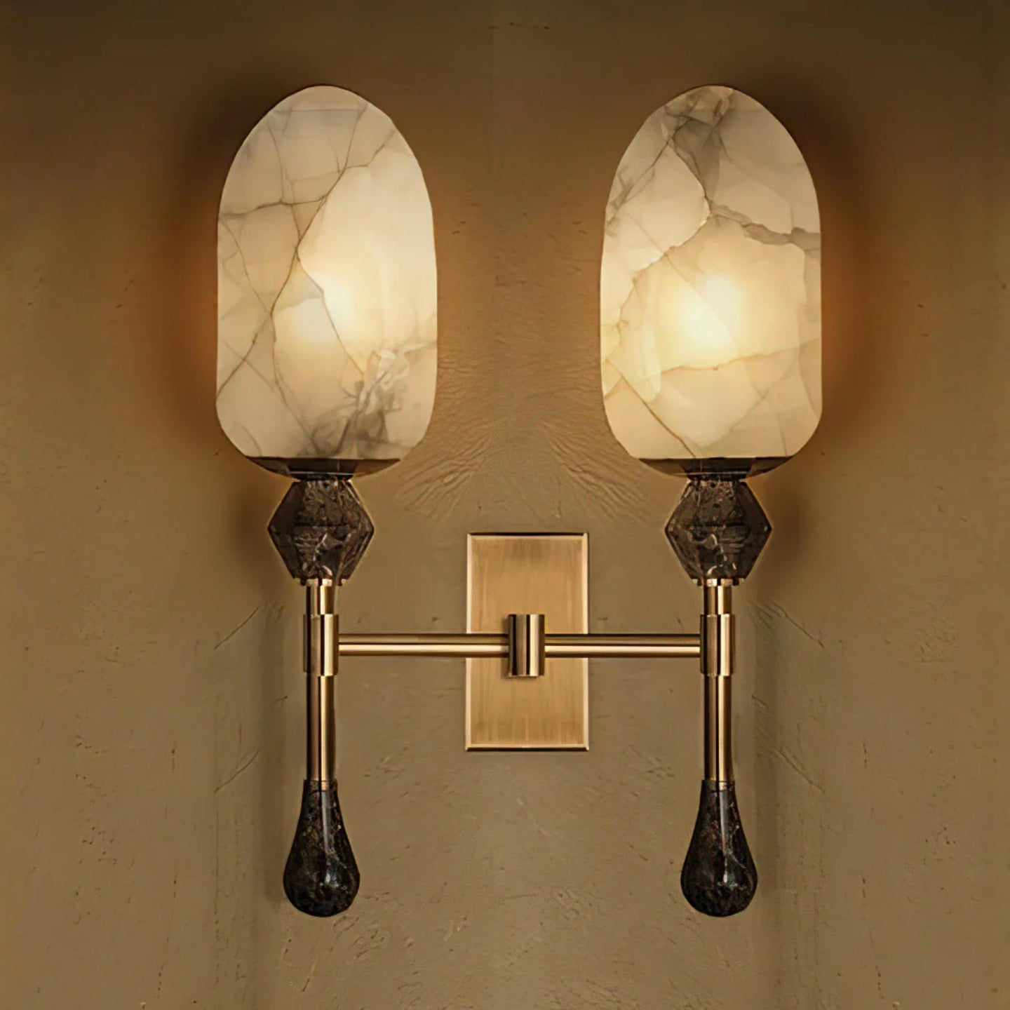 Alabaster Obelisk Double Alabaster Sconce Aplique