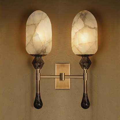 Alabaster Obelisk Double Alabaster Sconce Aplique