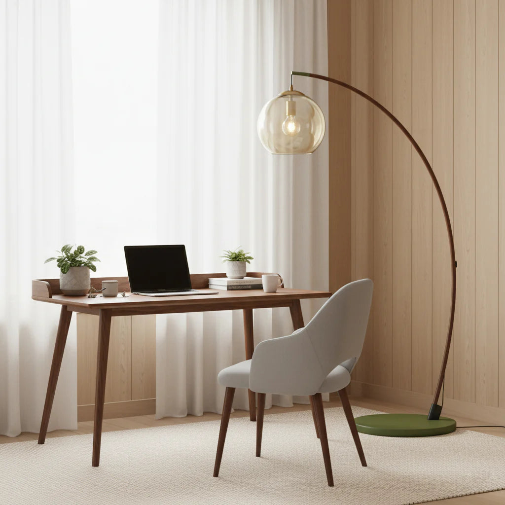 Halo Amber Glass Arc Floor Lamp