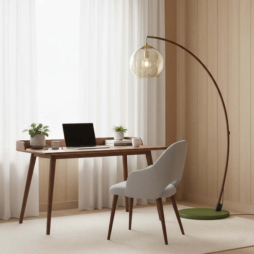 Halo Amber Glass Arc Floor Lamp