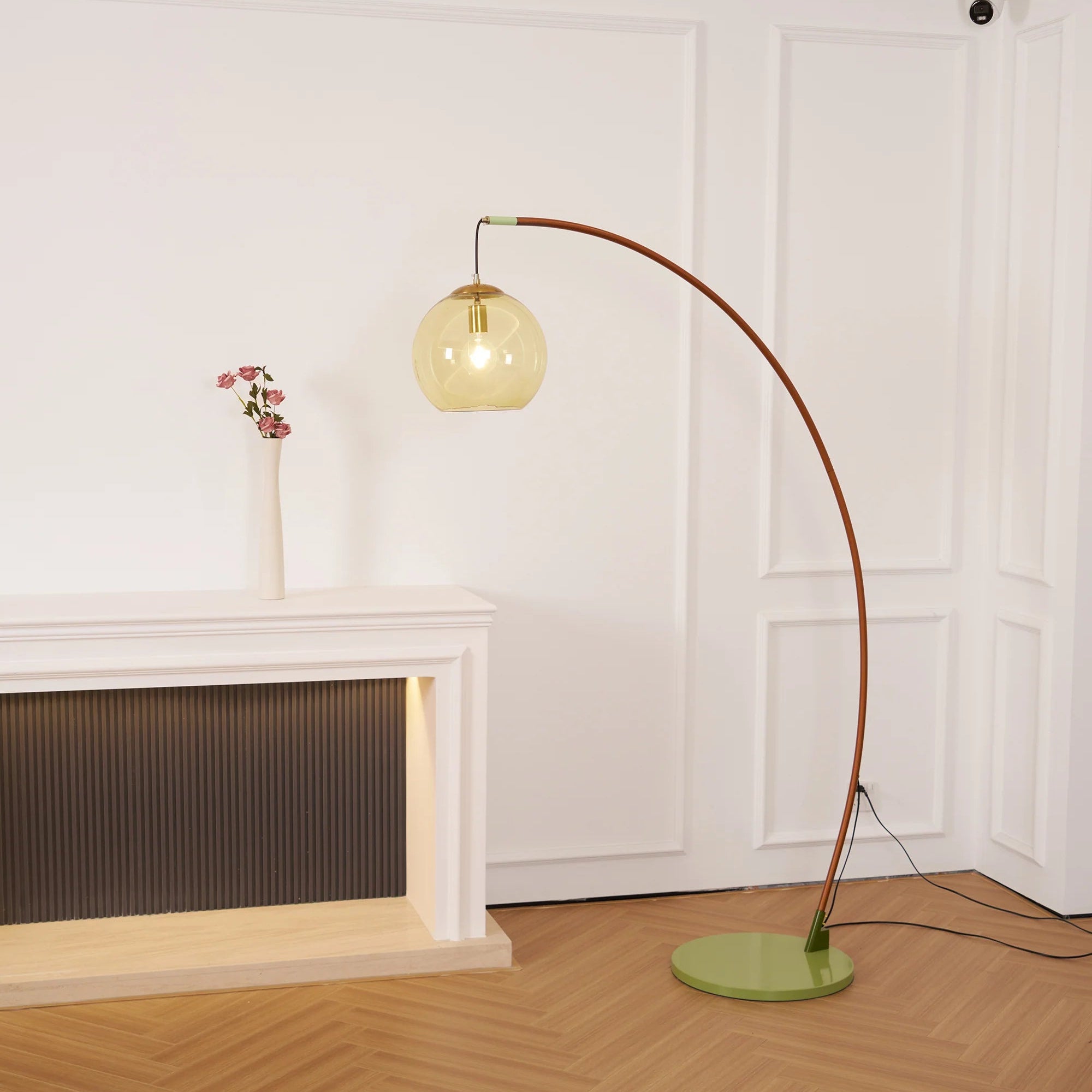 Halo Amber Glass Arc Floor Lamp