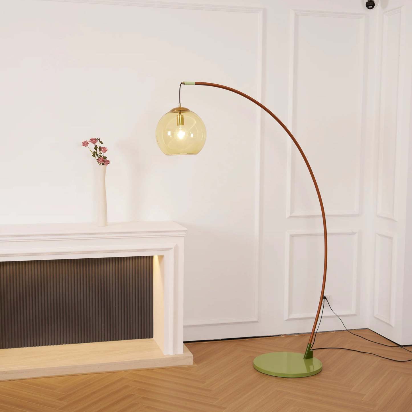Halo Amber Glass Arc Floor Lamp