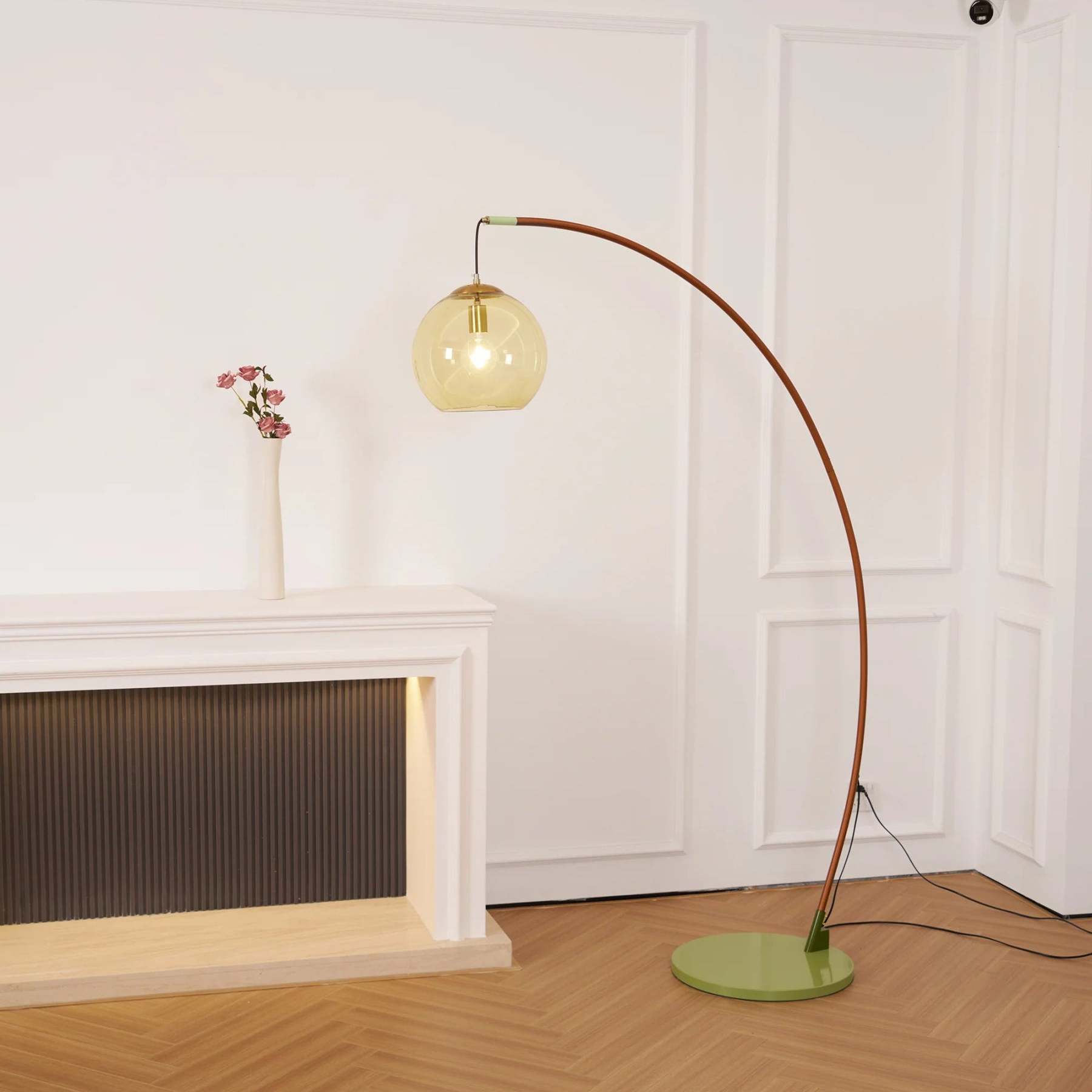 Halo Amber Glass Arc Floor Lamp
