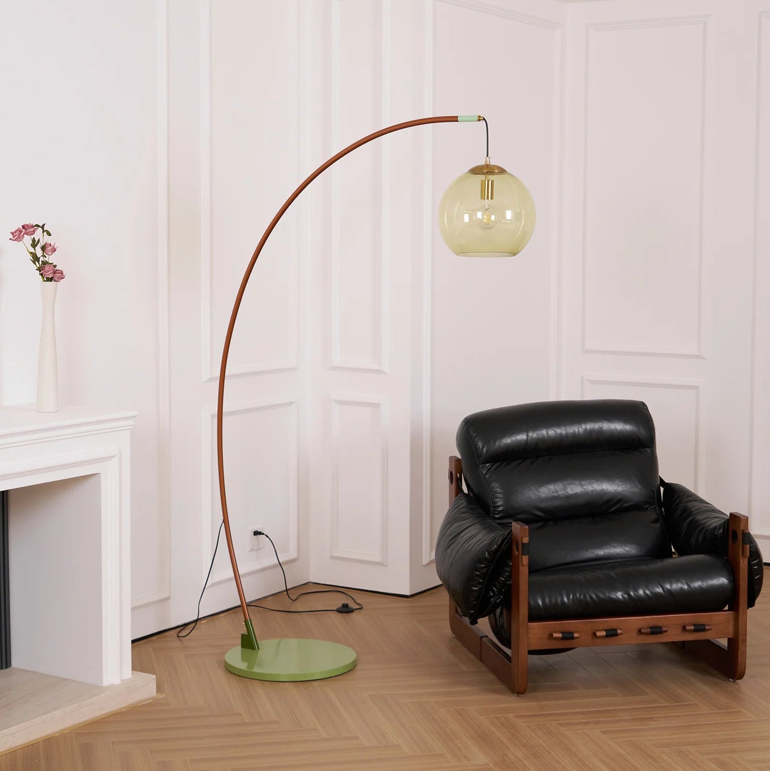 Halo Amber Glass Arc Floor Lamp