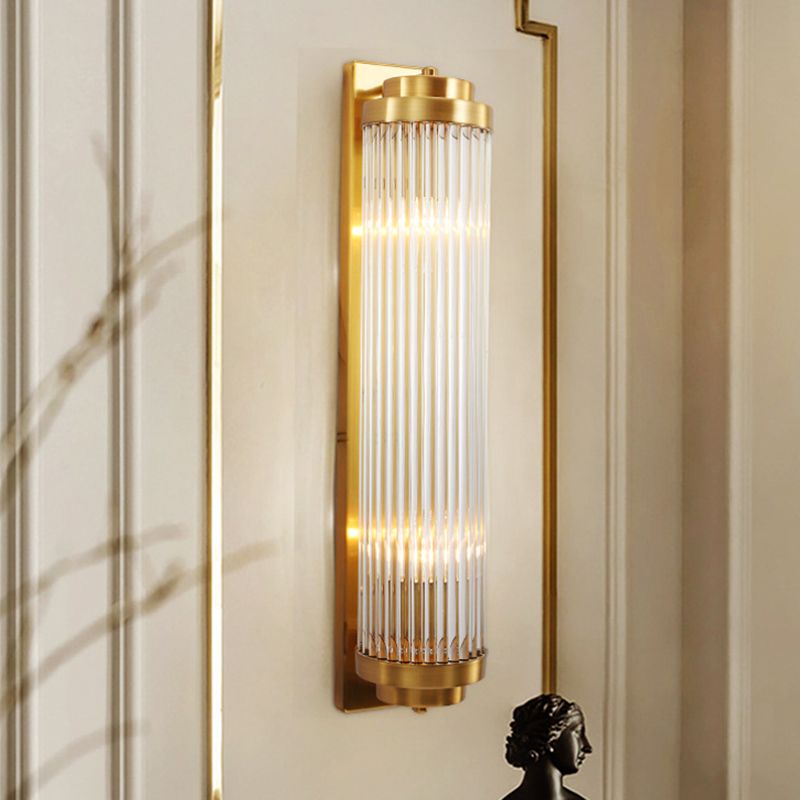 Orr Moderno Cilíndrico LED Aplique Oro Dormitorio/Pasillo Interior Metal y Cristal 45/50CM Largo