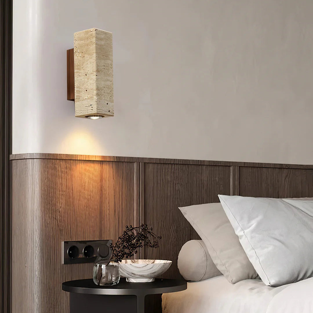 Dune Blend Yellow Travertine Wood Wall Light