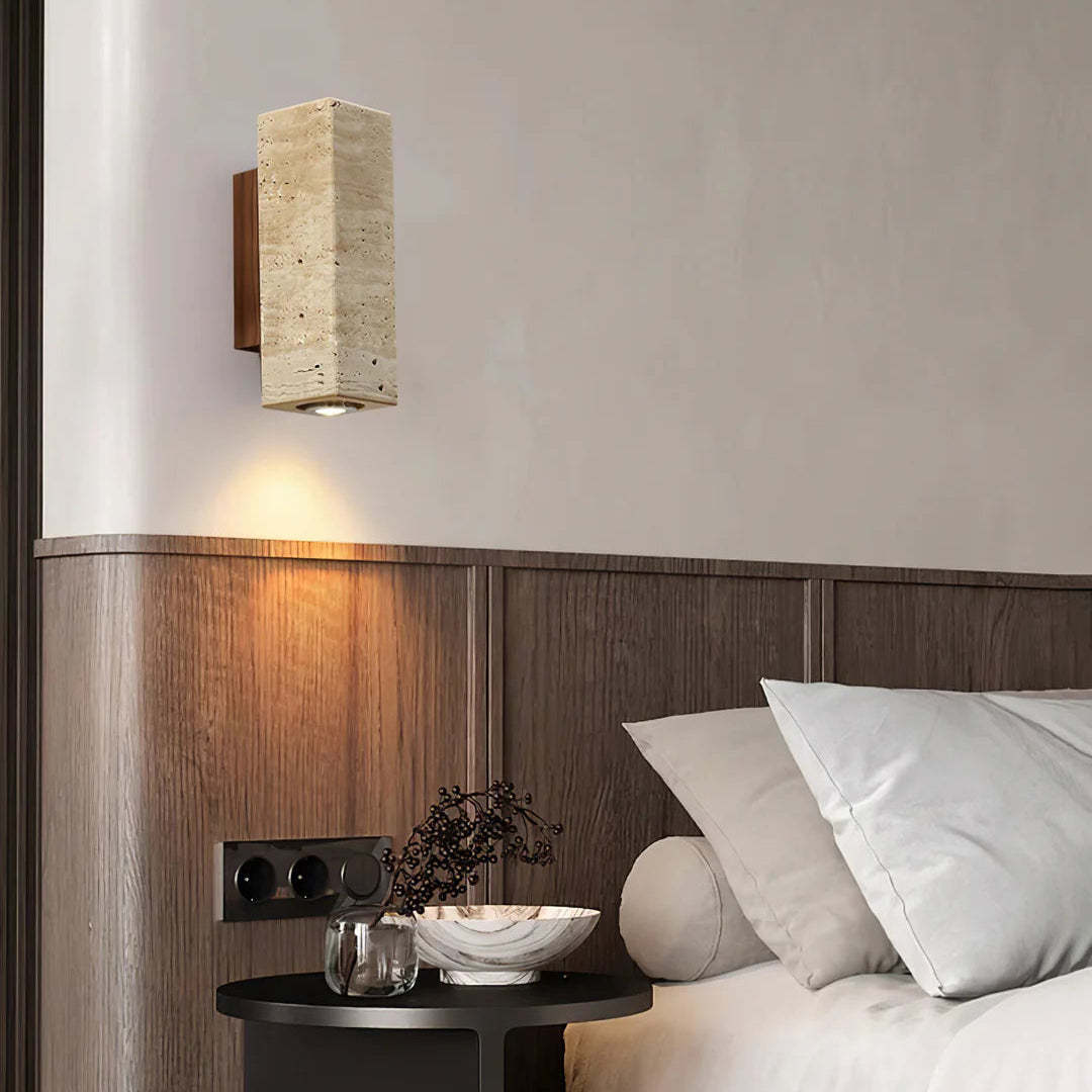Dune Blend Yellow Travertine Wood Wall Light