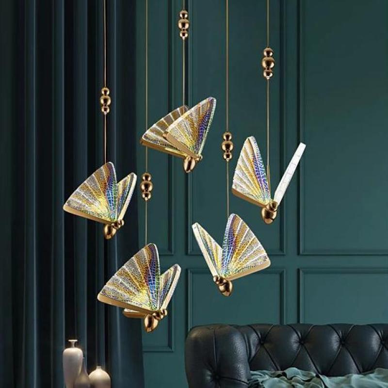 Vlinder Diseña Mariposa Metal/Sílice Lámpara Colgante Dorada