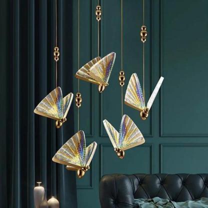 Vlinder Diseña Mariposa Metal/Sílice Lámpara Colgante Dorada