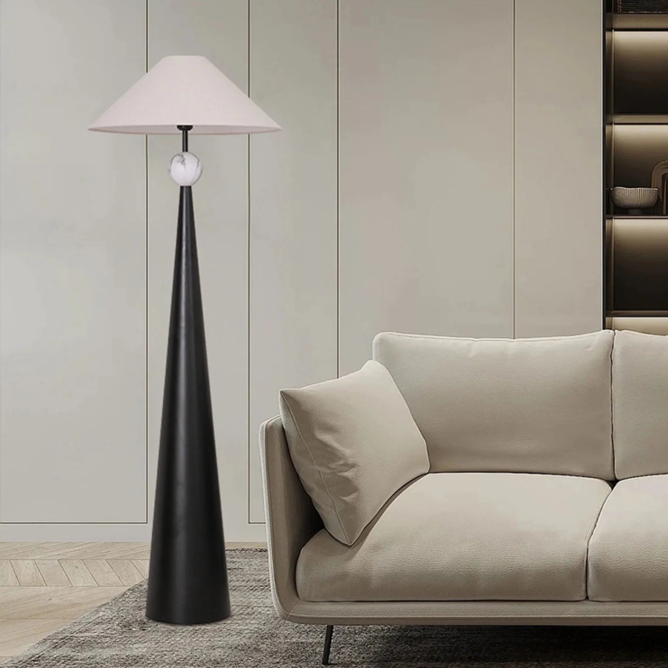 Hakka Fabric Metal Cone Floor Lamp