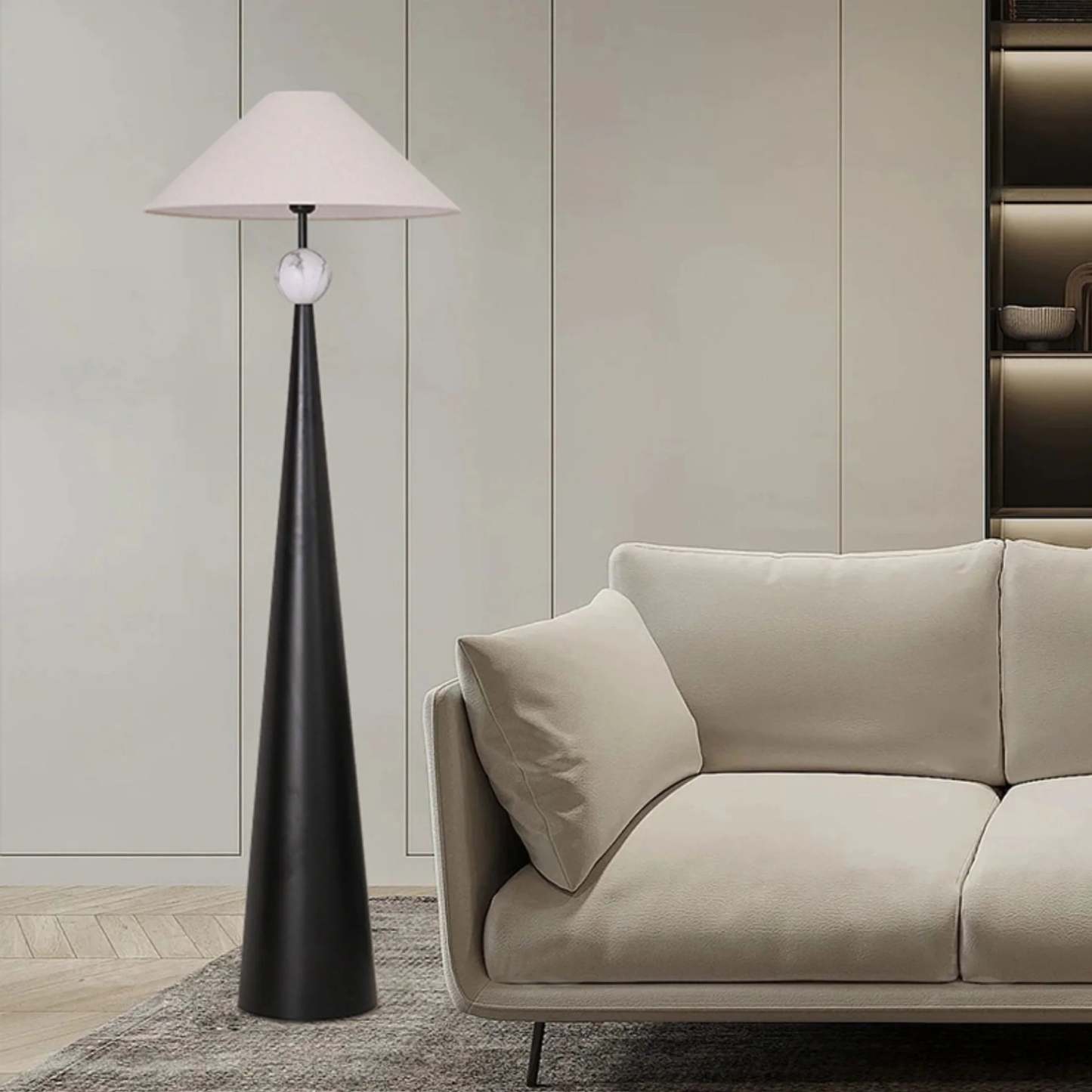 Hakka Fabric Metal Cone Floor Lamp