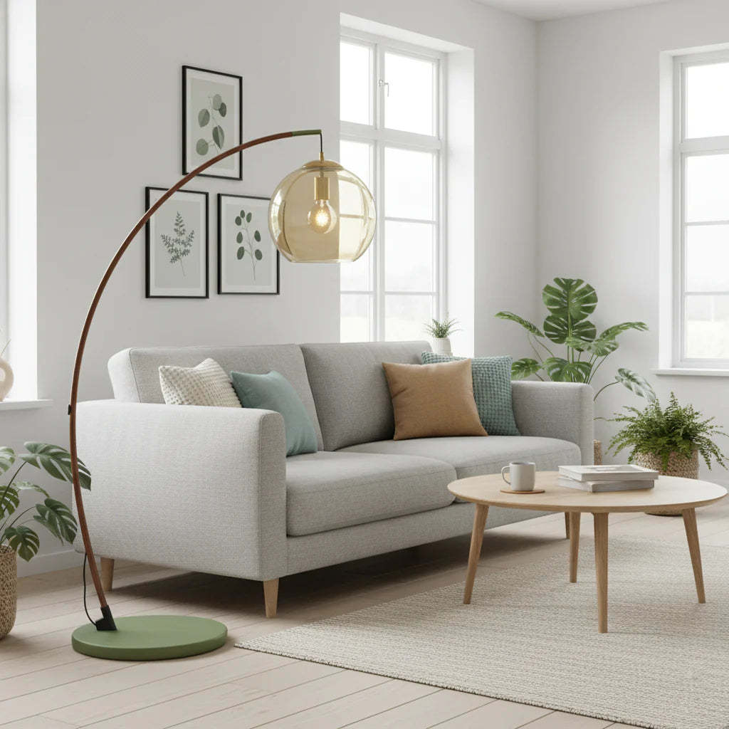 Halo Amber Glass Arc Floor Lamp