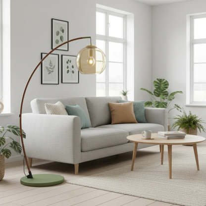 Halo Amber Glass Arc Floor Lamp