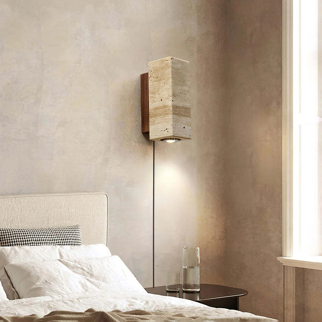Dune Blend Yellow Travertine Wood Wall Light