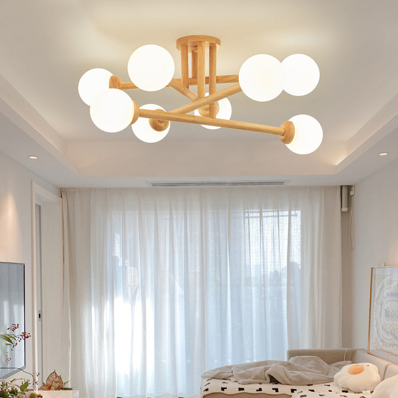 Ozawa Nórdica Multiple Bolas Vidrio Lámpara de Techo Madera
