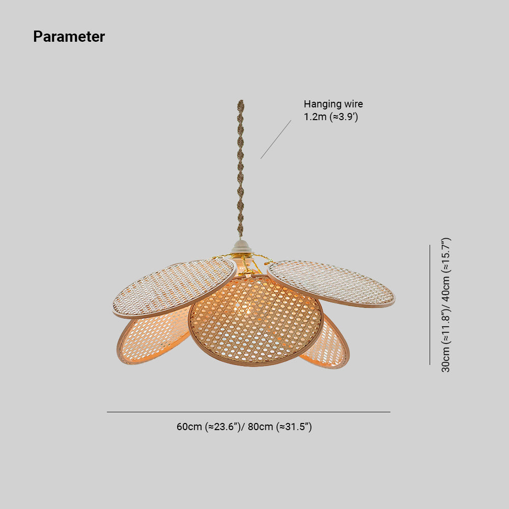 Ritta Decorativa Ratán Flor LED Lámpara Colgante, Madera