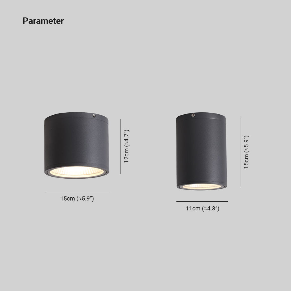 Orr Moderna Cilíndrica LED Metal Lámpara de Techo Exterior, Negra