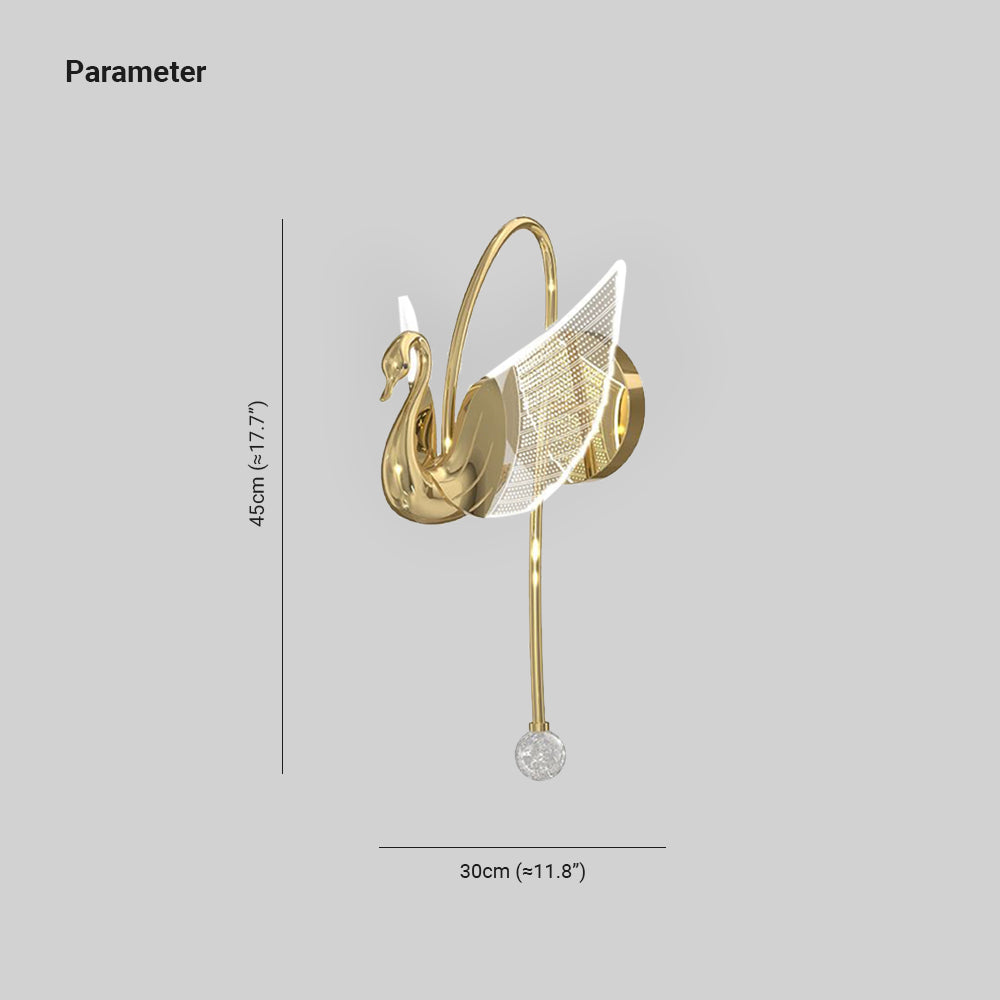 Kady Decorativo Cisne Metal/Acrílico Aplique de Pared, Oro Rosa/Dorado