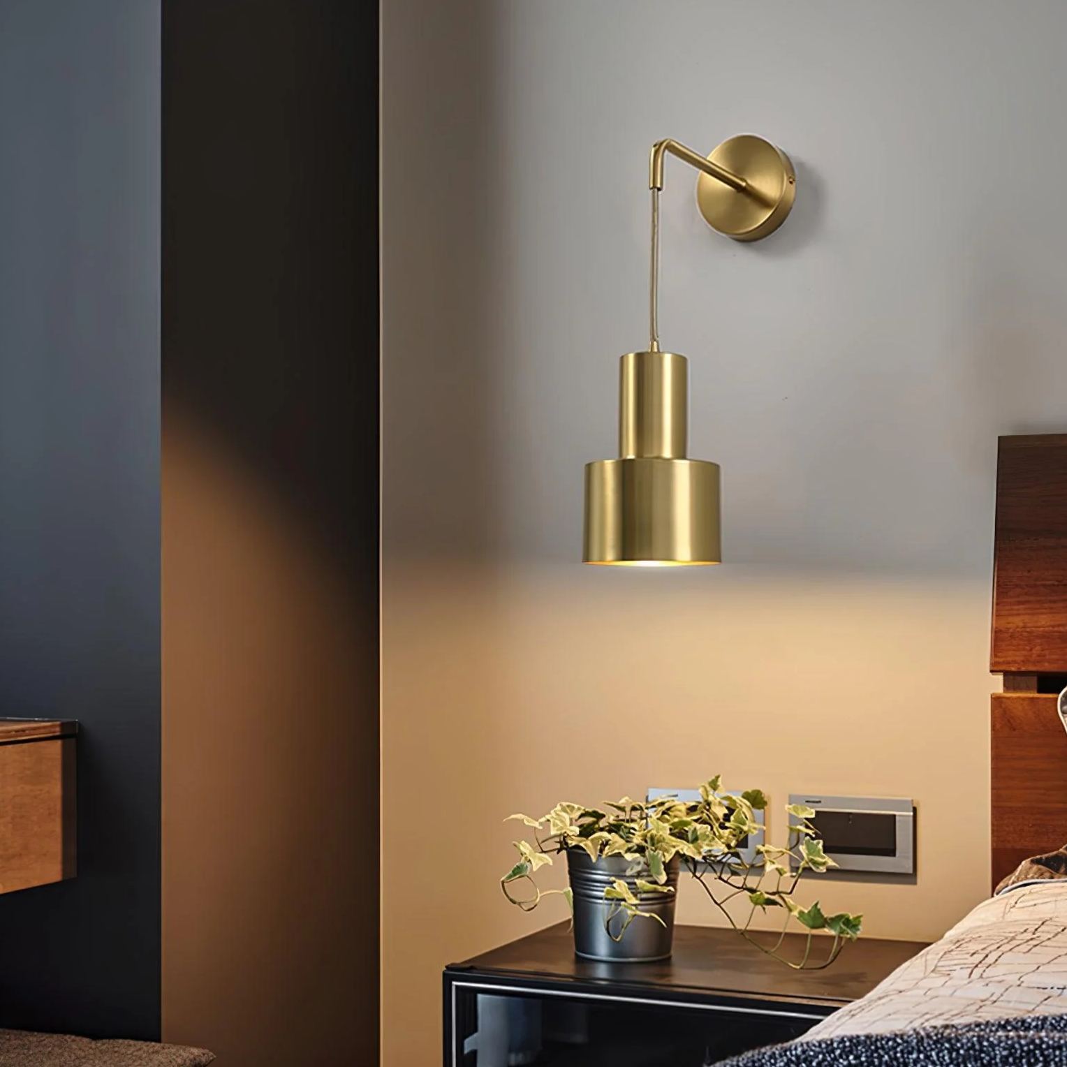 Orr Minimalism Brass Metal Black Wall Lamp Dining Room Bedroom