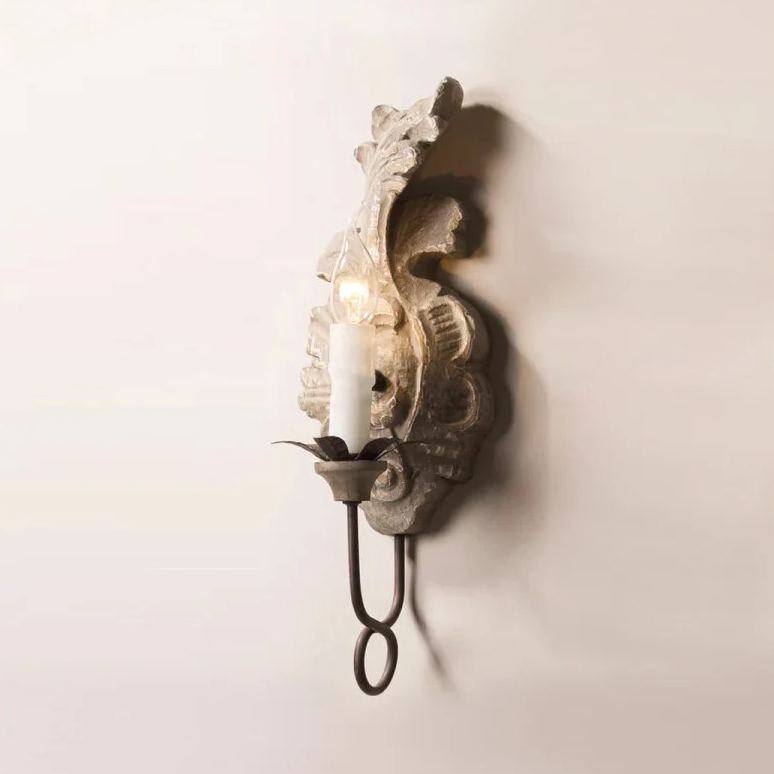 Alessio Vintage Metal Wood Old White Antique Gold Old Grey Wall Lamp Dining Room