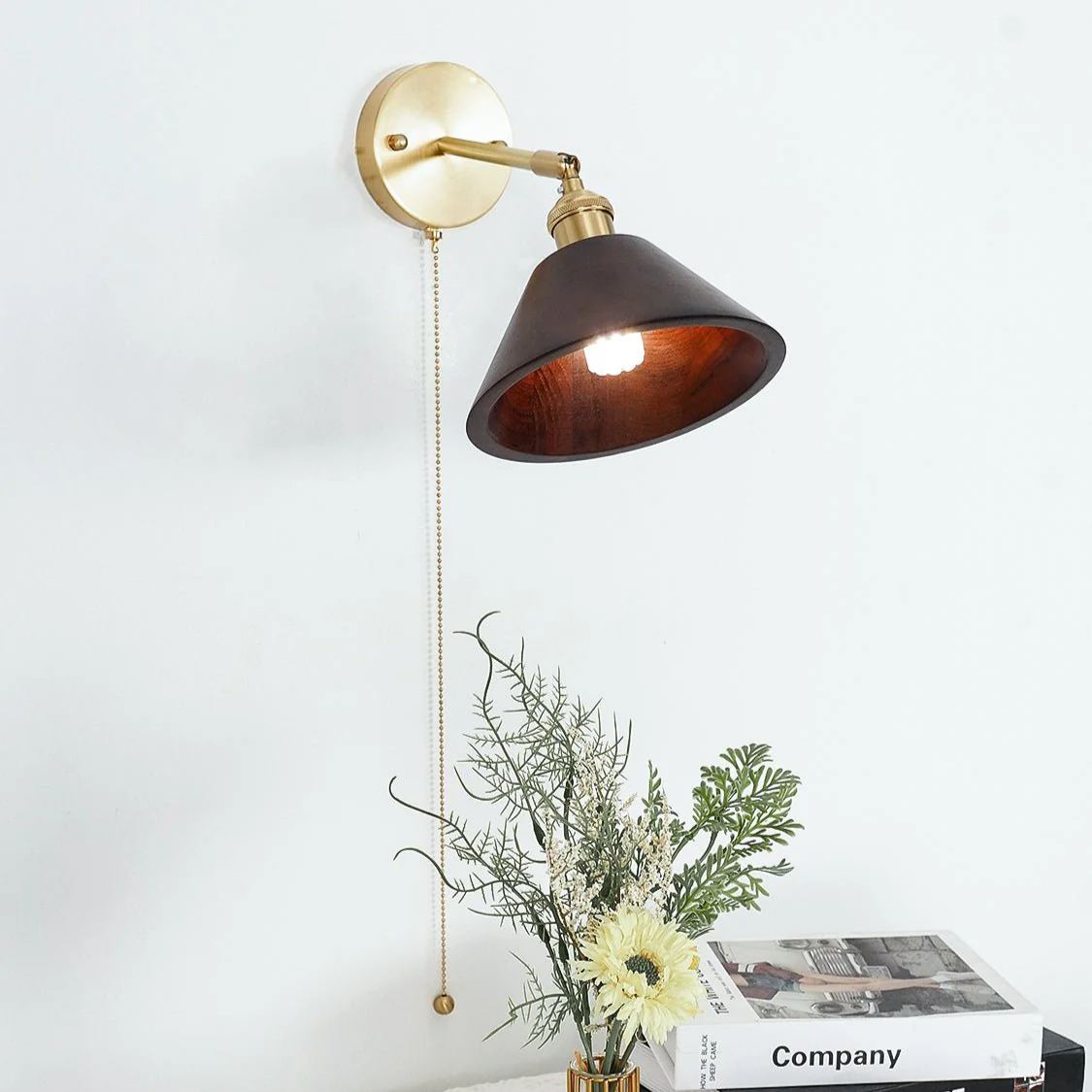 Alessio Vintage Round Wood Wall Light Bedroom Hallway Living Room