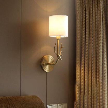 Alessio Vintage Brass Deer Head Fabric Wall Light Bedroom Hallway