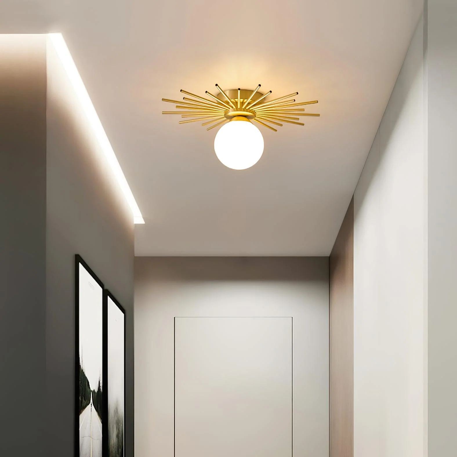 Lowry Vintage Classical Sun Brass Ceiling Light Bedroom Hallway
