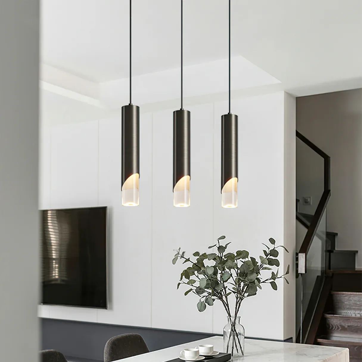 Meza Modern Cylinder Metal Acrylic Pendant Light Bedroom Dining Room