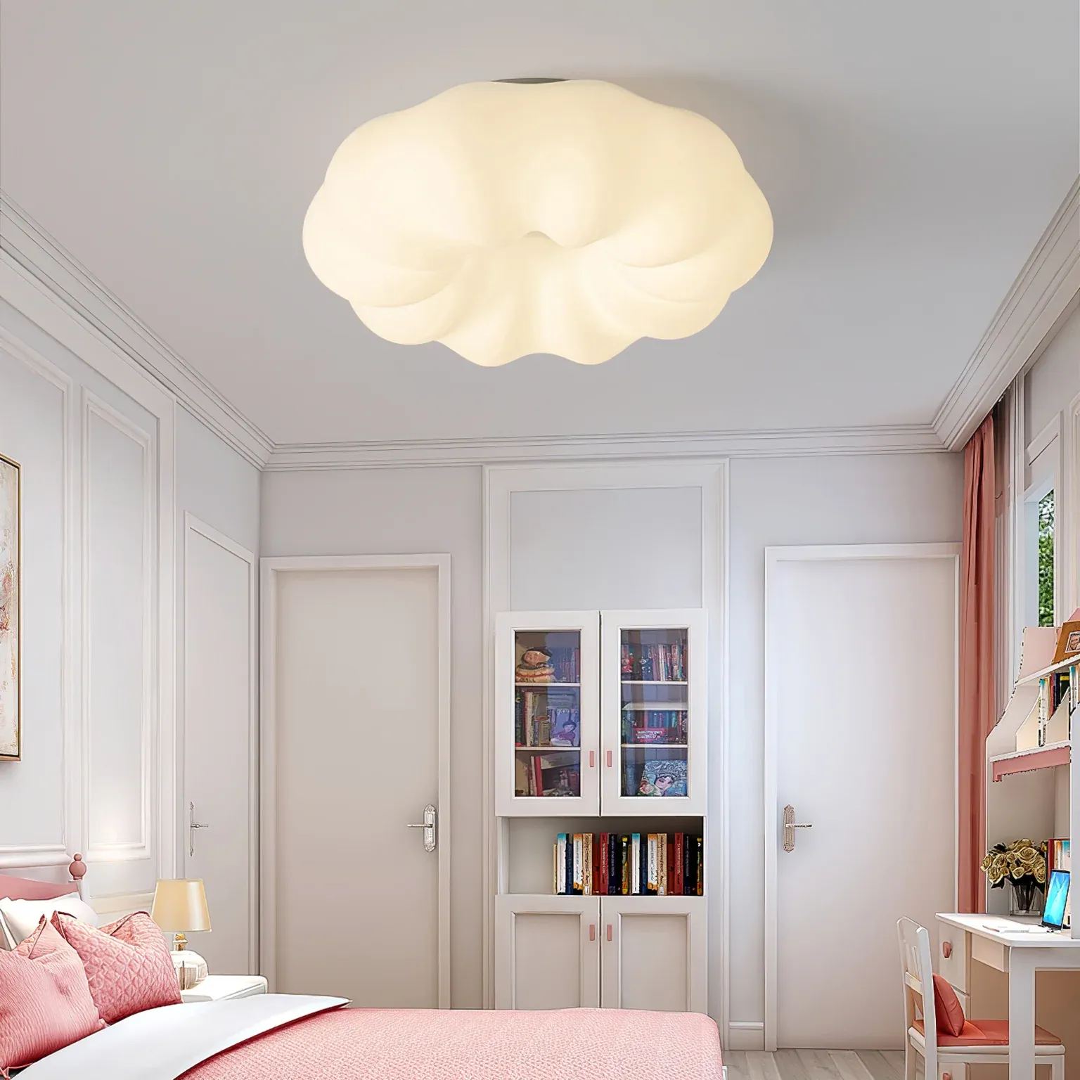 Quinn Modern White Cloud Metal PE Ceiling Lamp Bedroom  Dining Room