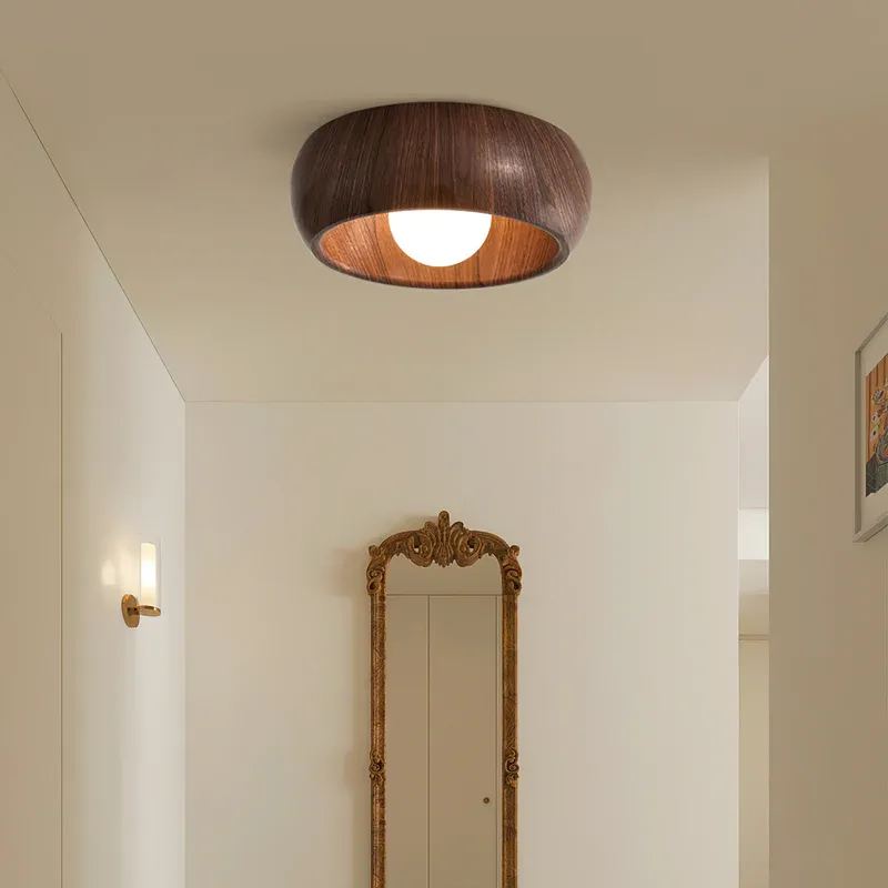 Muto Modern Round Wood Ceiling Light Fixture Hallway Bedroom Living Room