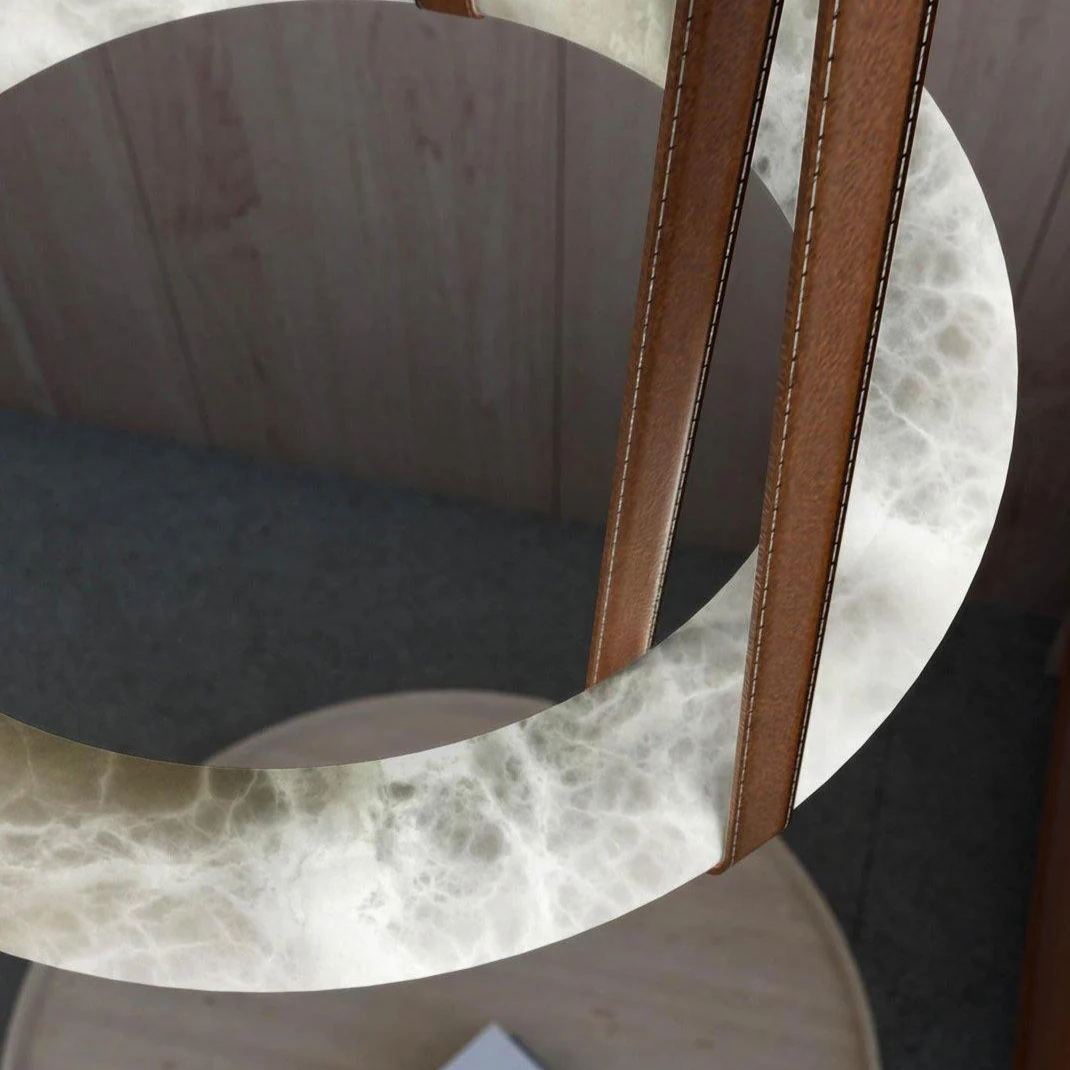 Jade Lámpara Colgante de Alabastro y Cuero Vintaje y Atípica para Salón y Comedor