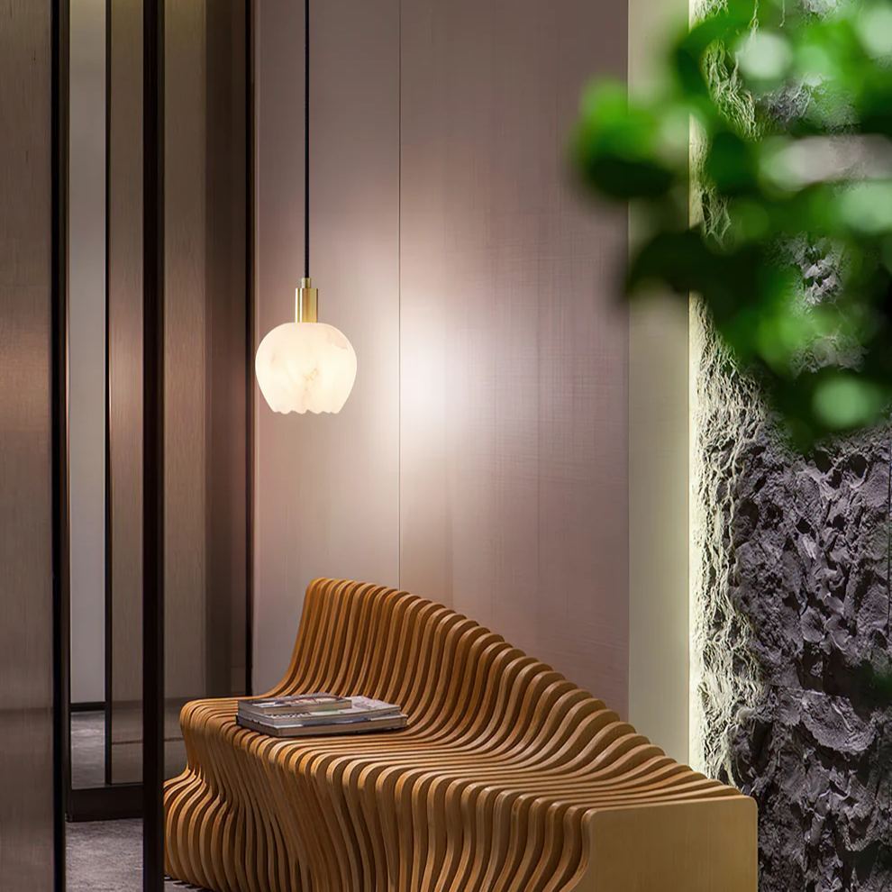 Jade Moderno Redondo Flor Metal Alabastro Lámpara Colgante Dormitorio Comedor