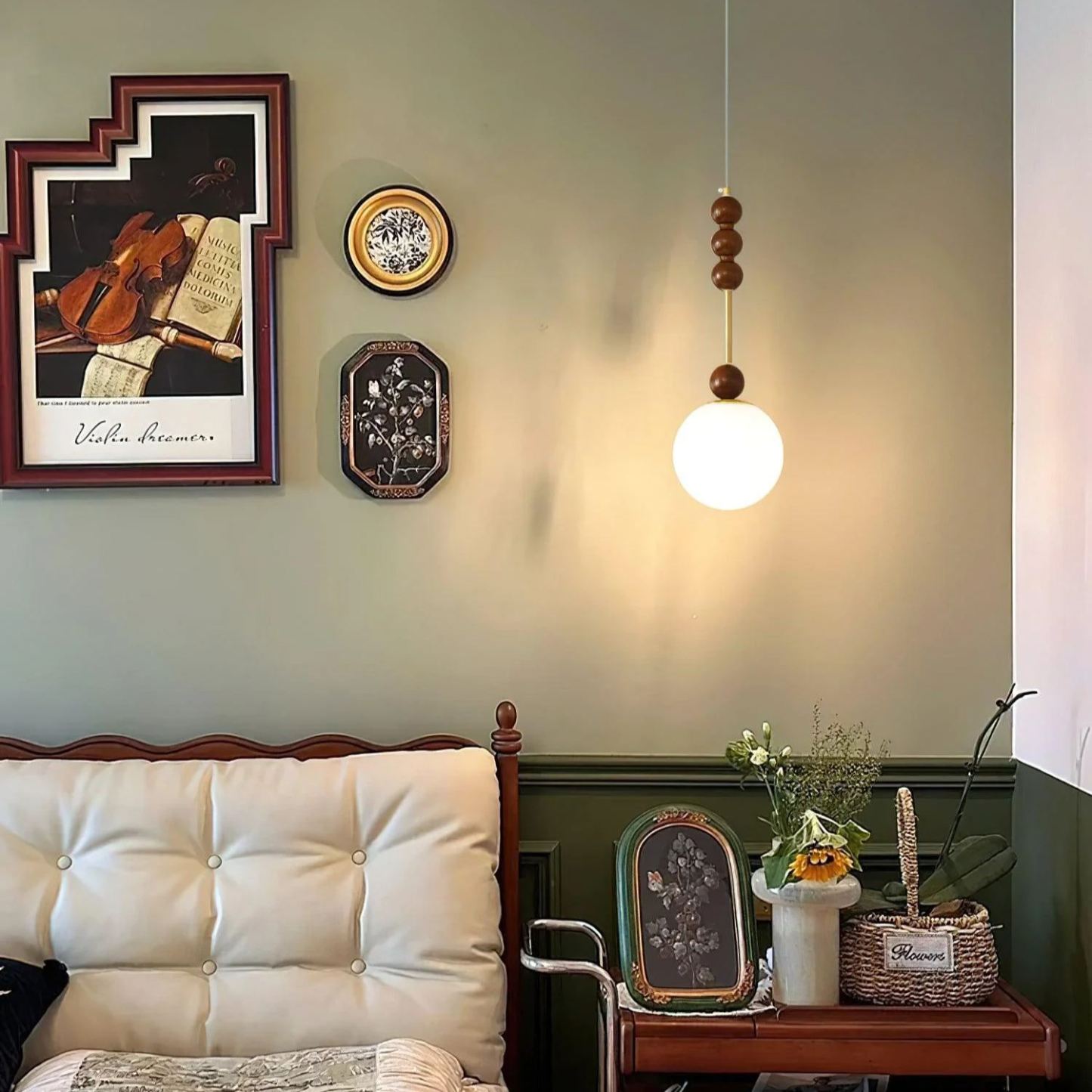 Hailie Minimalismo Metal Vidrio Madera Lámpara Colgante Dormitorio Salón