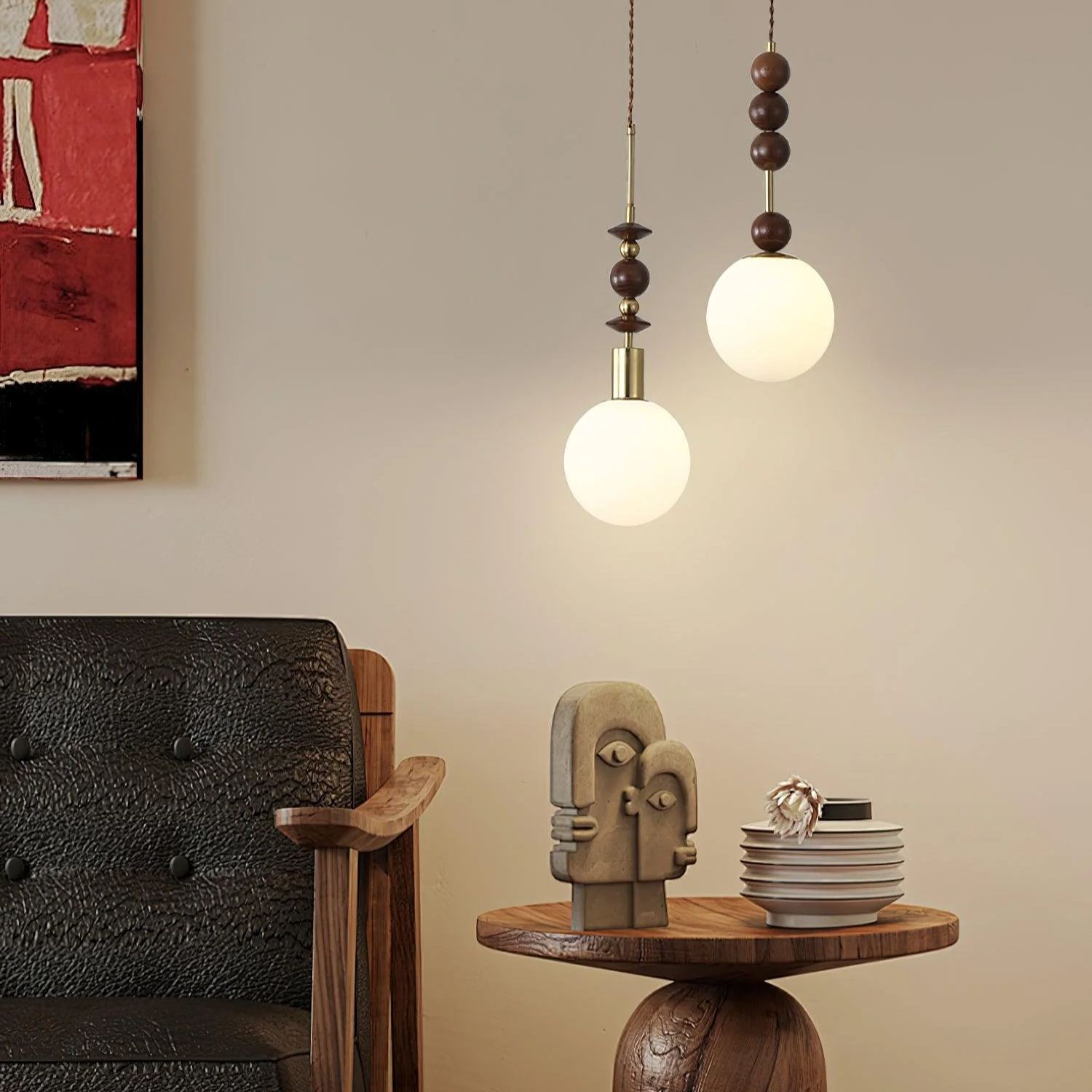 Hailie Minimalismo Metal Vidrio Madera Lámpara Colgante Dormitorio Salón