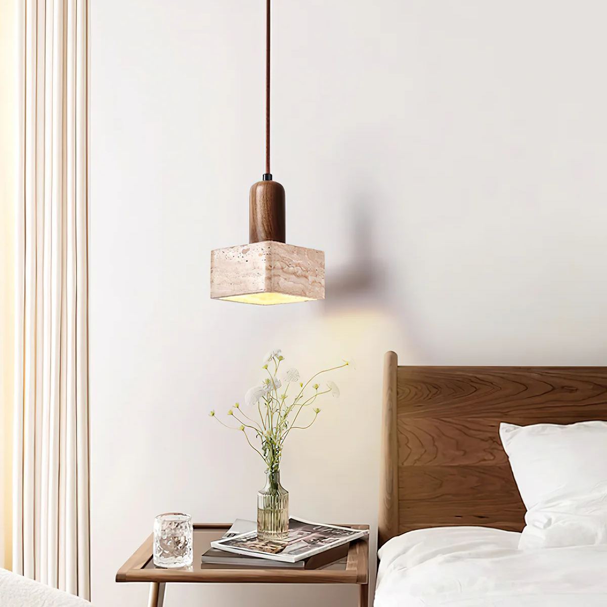 Zaid Minimalism Travertine Wood Pendant Lamp Bedroom Dining Room