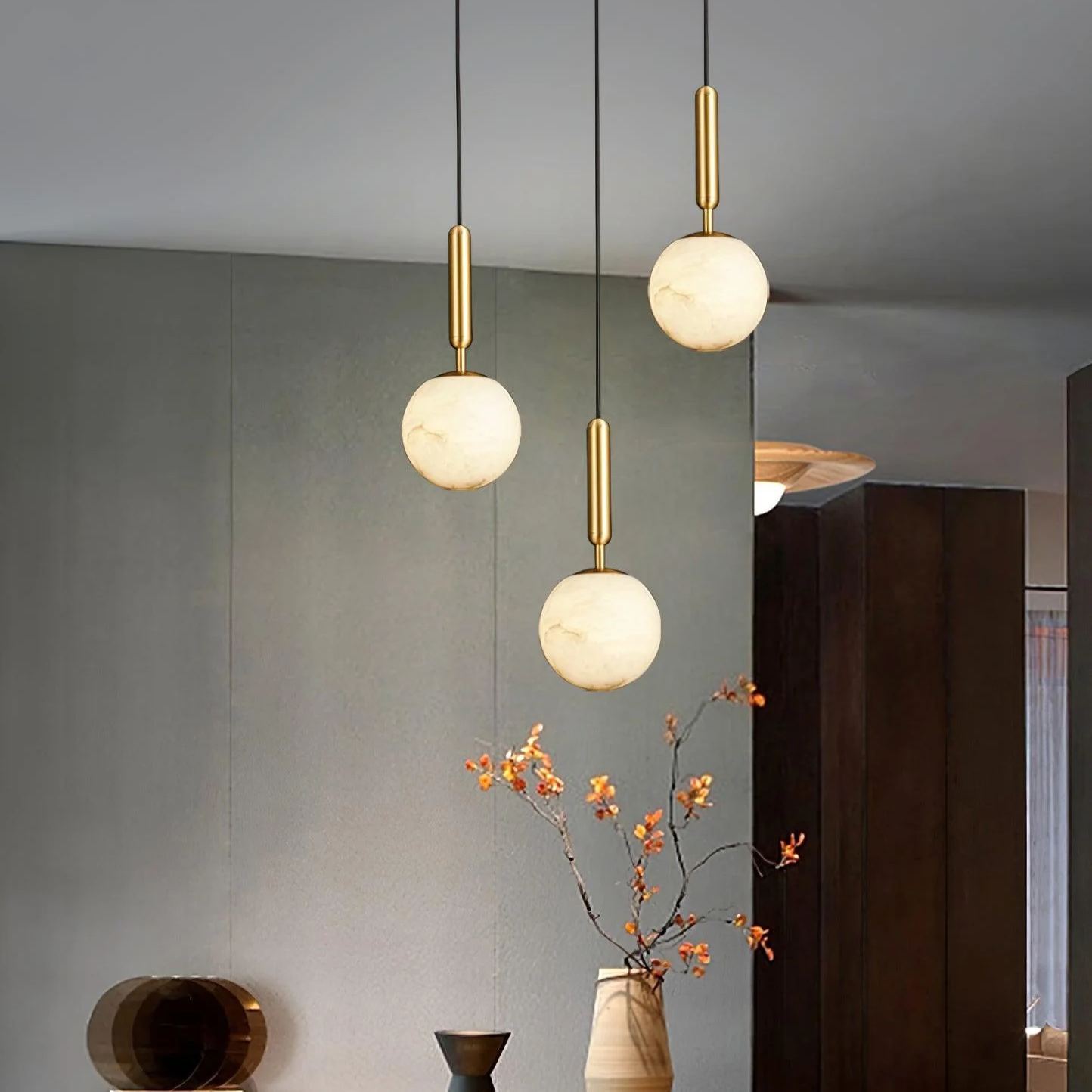 Jade Minimalismo Metal Alabastro Lámpara Colgante Dormitorio Salón