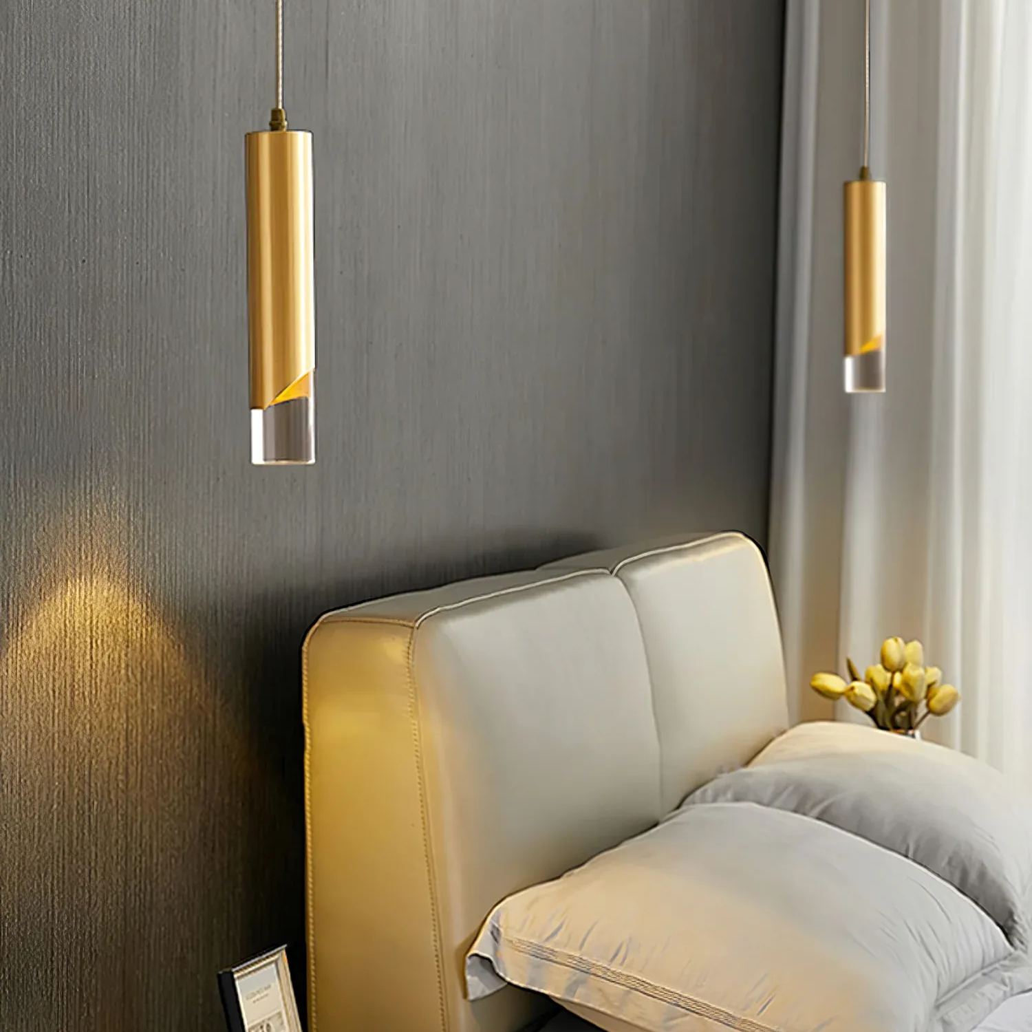 Meza Moderna Cilindro Metal Acrílico Lámpara Colgante Dormitorio Comedor