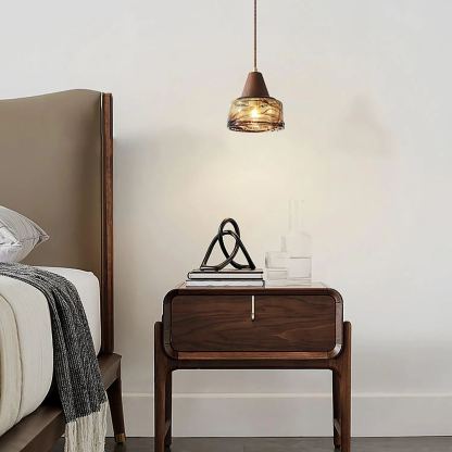 Hailie Vintage Round Wood Glass Pendant Light Dining Room Bedroom