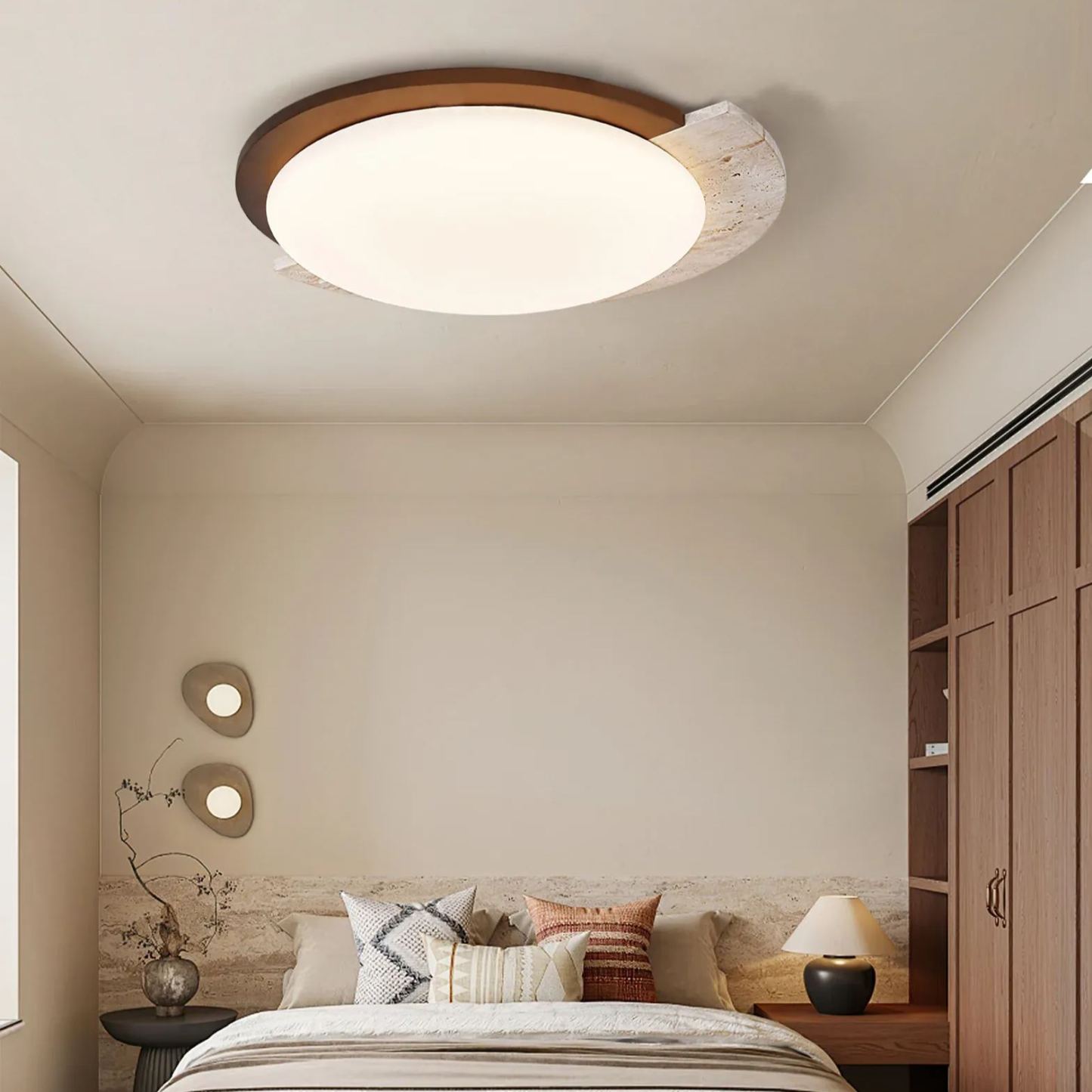 Zaid Vintage Redonda Acrílico Madera Lámpara de Techo Dormitorio Sala de Estar