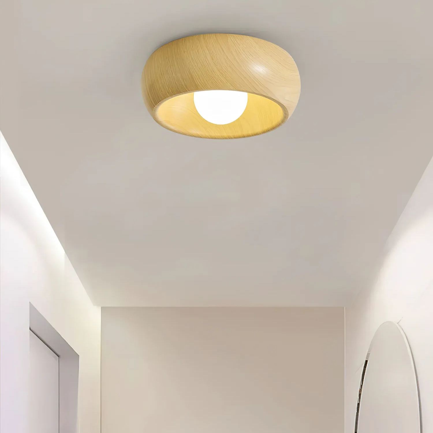 Muto Modern Round Wood Ceiling Light Fixture Hallway Bedroom Living Room