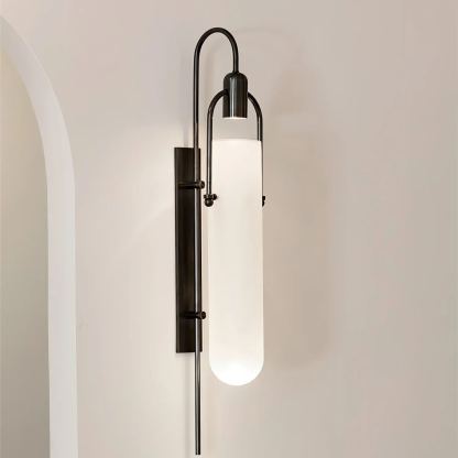 Alessio Minimalismo Negro Cobre Enchapado Metal Vidrio Lámpara de Pared Dormitorio Salón