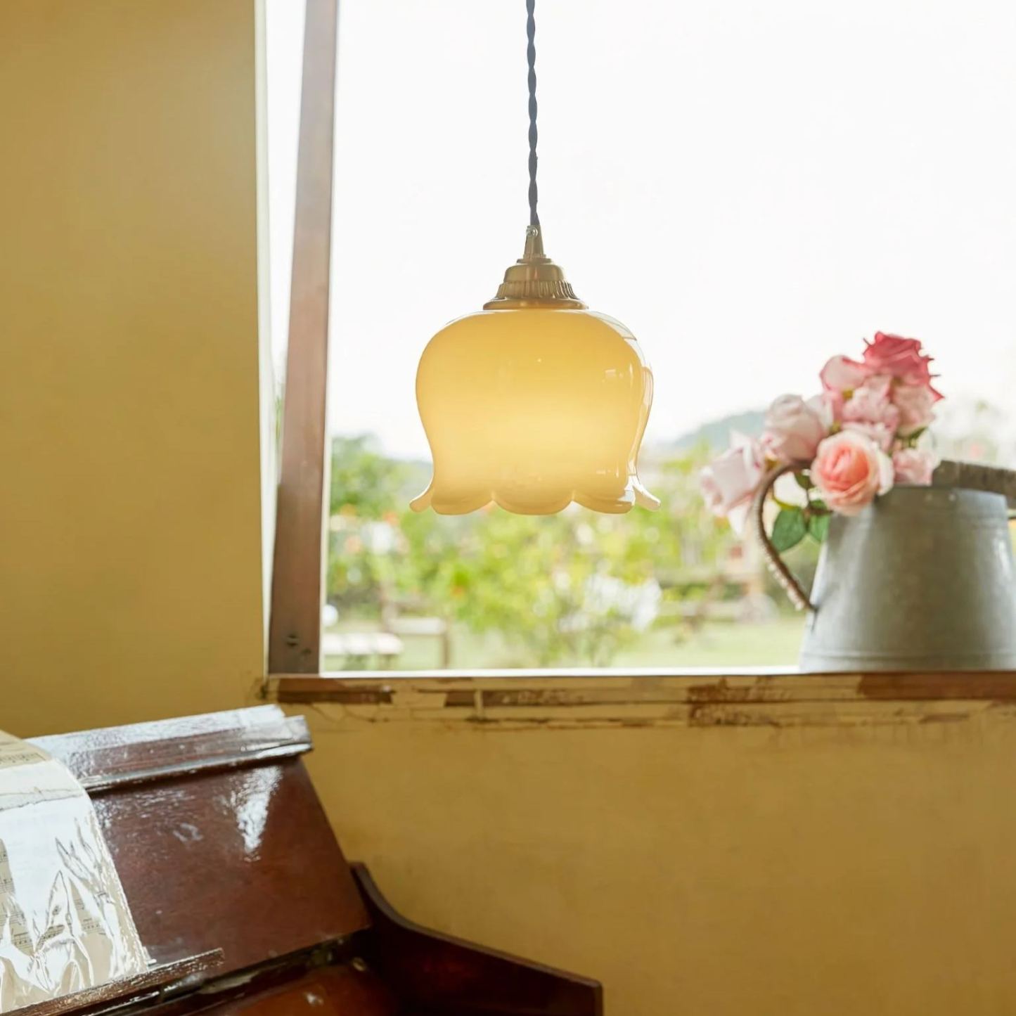 Carins Antiguo Flor Resina Lámpara Colgante Dormitorio Salón