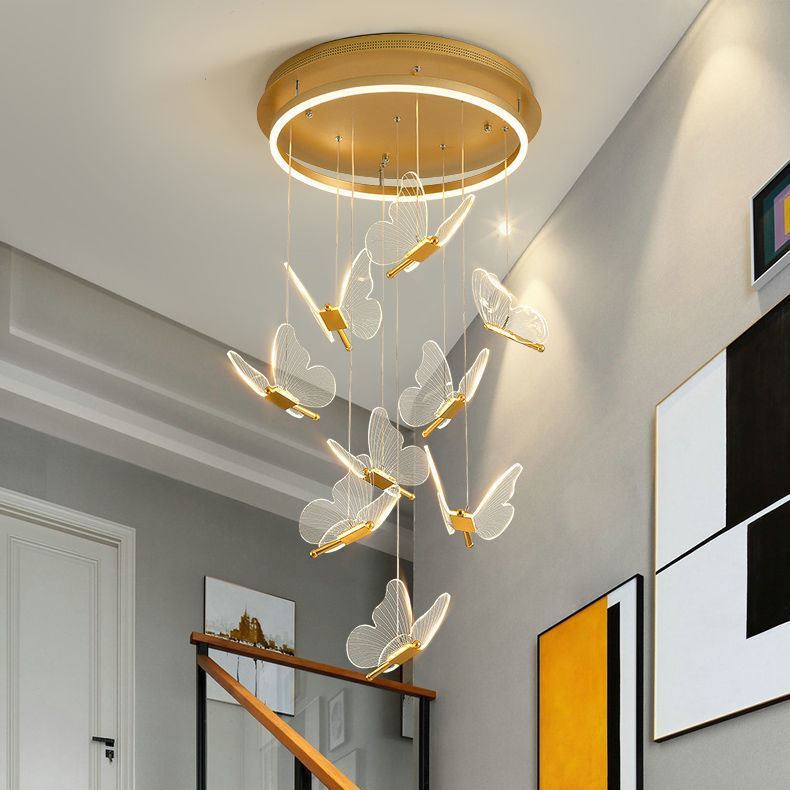 Olivia Lámpara Colgante Mariposa Lujo Moderno Metal Acrílico Oro Pasillo