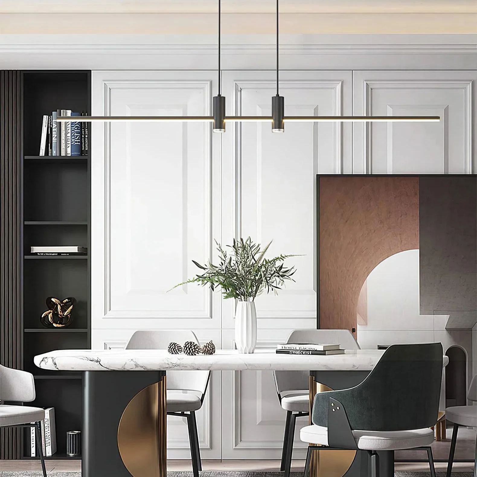 Edge Moderno Inusual Largo Metal Lámpara Colgante Salón Comedor