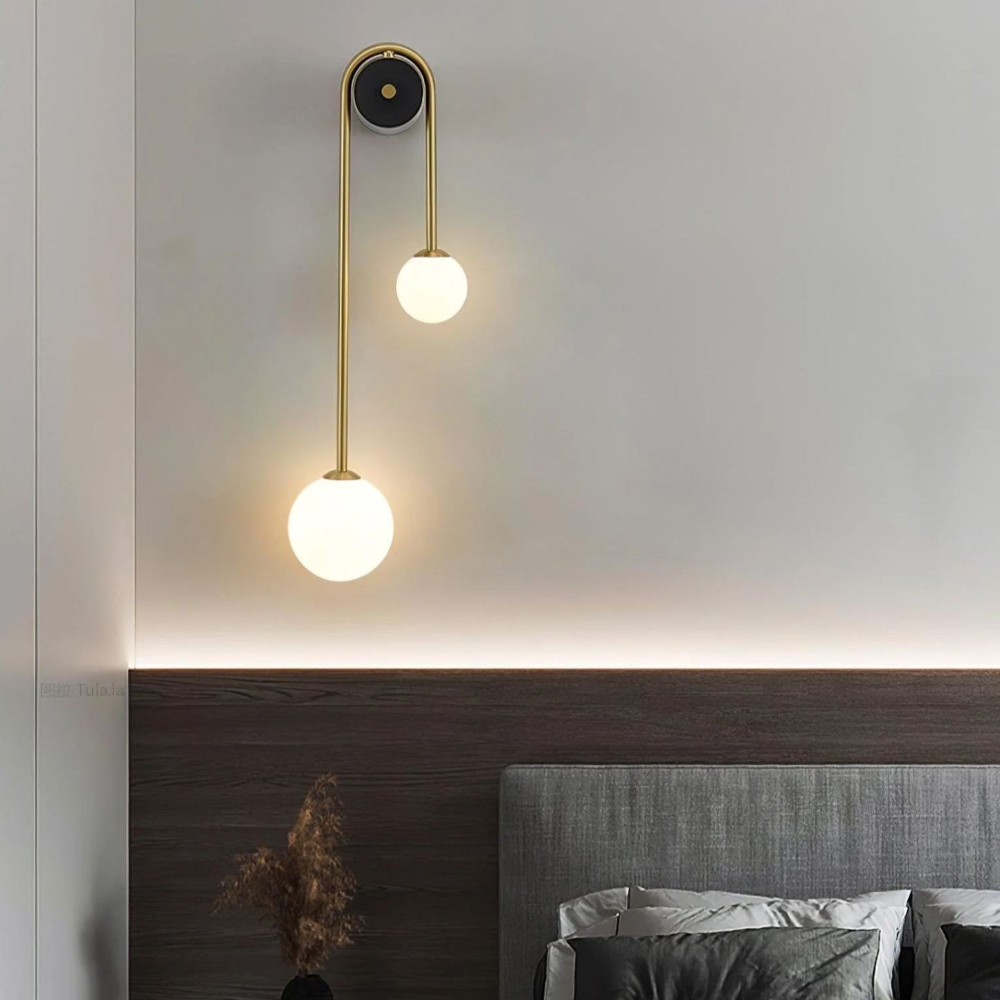 Edge Minimalismo Metal Gris Negro Latón Vidrio Lámpara de Pared Dormitorio Salón